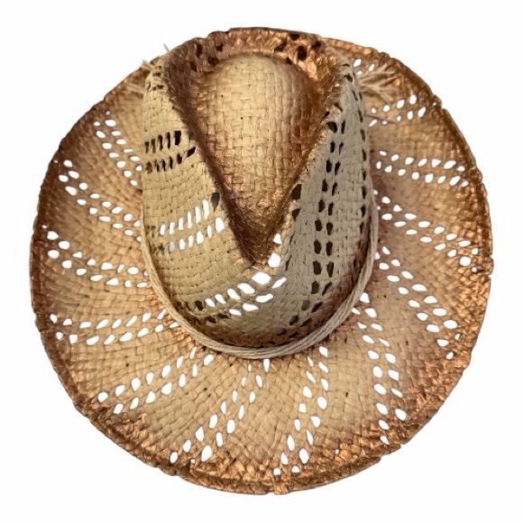 Claire’s Burnished Straw Cowboy Antiqued Western Hat with Open Weave NEW - Picture 2 of 6